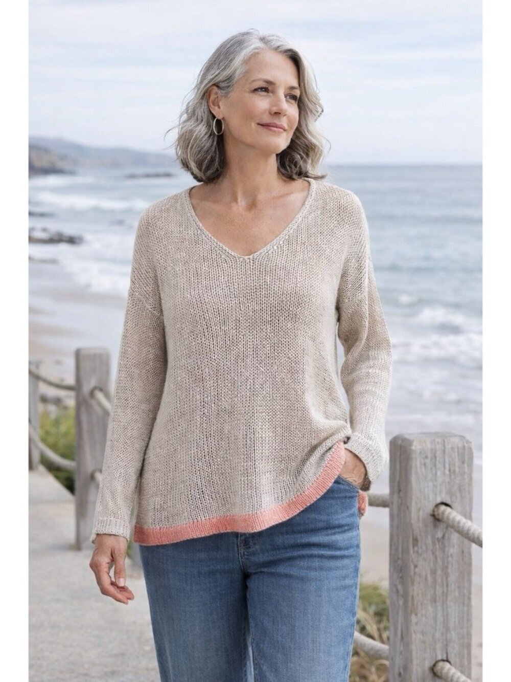 Eileen Fisher Womens Linen Sweater Sz Small Taupe Orange Open Knit Minimalist